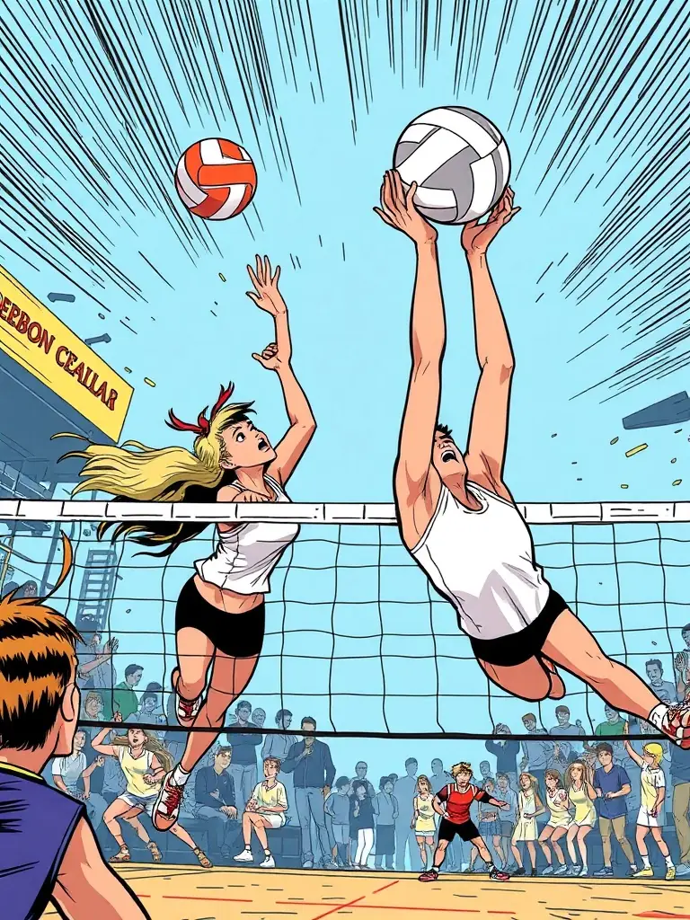 A dynamic image of a volleyball tournament in progress, showcasing competitive play and enthusiastic participants, with the COMITE DEPARTEMENT CHARENTE VOLLEY BALL banner prominently displayed.