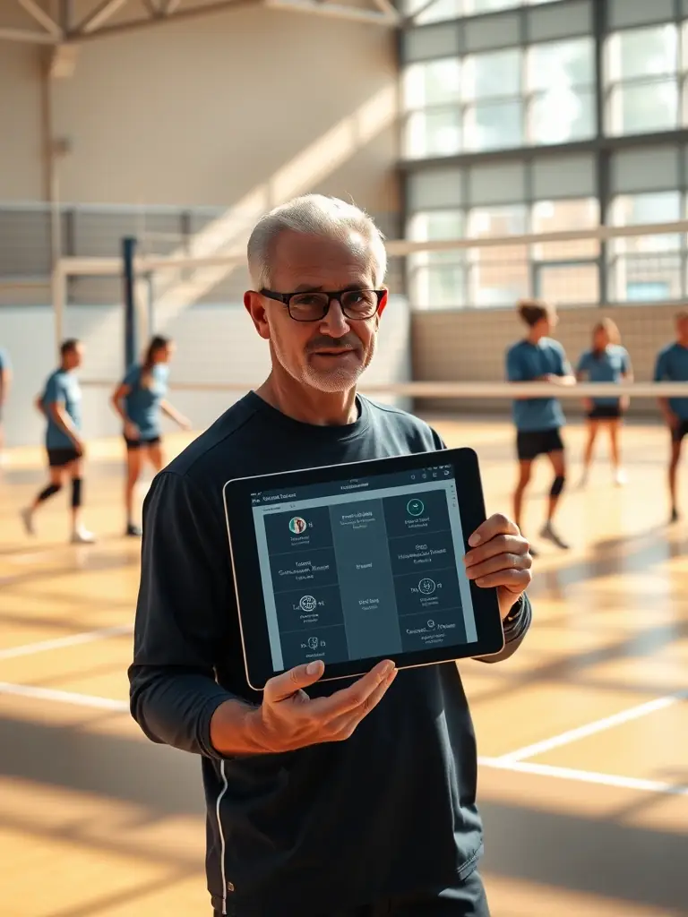 A coach leading a specialized volleyball clinic in Charente, focusing on advanced techniques and strategies for experienced players.