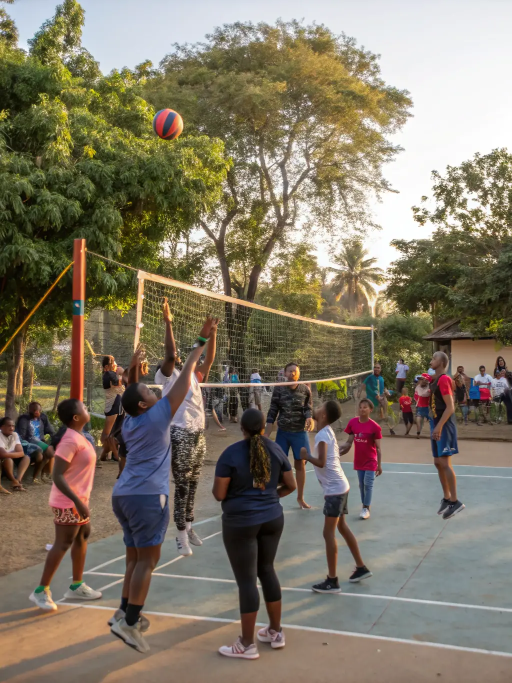 A group photo of volunteers and participants at a community volleyball event, highlighting the inclusive and engaging nature of the COMITE DEPARTEMENT CHARENTE VOLLEY BALL's activities.