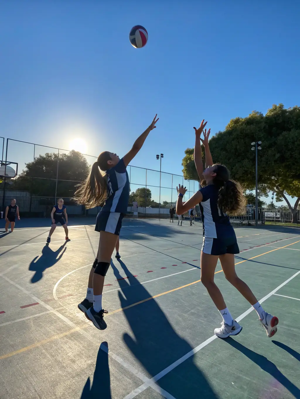 Action shot of young volleyball players participating in a training session, focusing on teamwork and skill development, with the COMITE DEPARTEMENT CHARENTE VOLLEY BALL logo subtly visible in the background.
